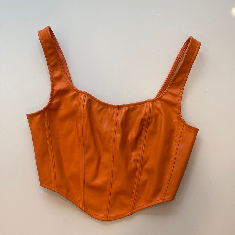 Orange Faux Leather Women's Top